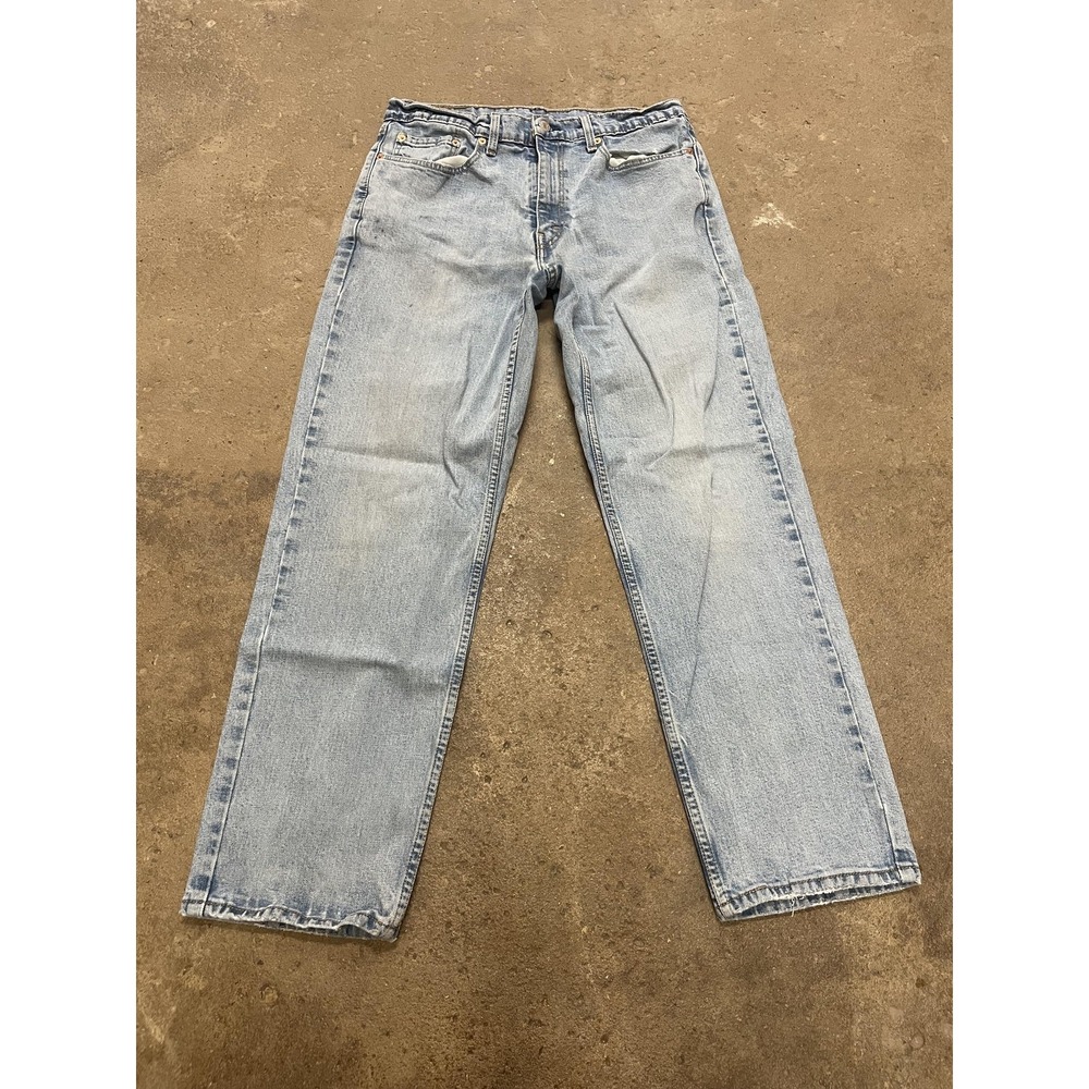 Levis 550 Jeans Mens 34x31 Light Wash Blue Relaxed Tapered Stretch Denim Zip Fly